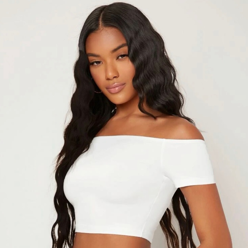 White over the shoulder crop top